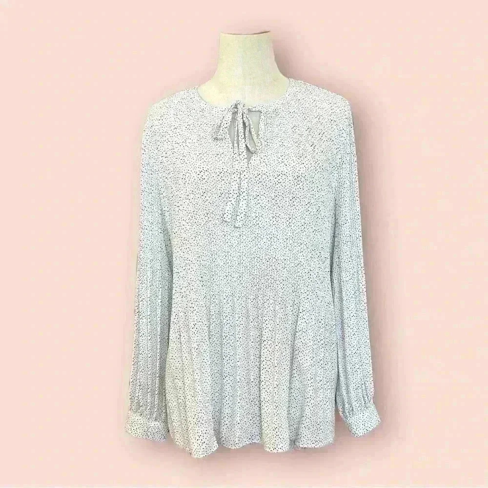 Adrianna Papell Tie Neck Pleated Woven Blouse Size Large
